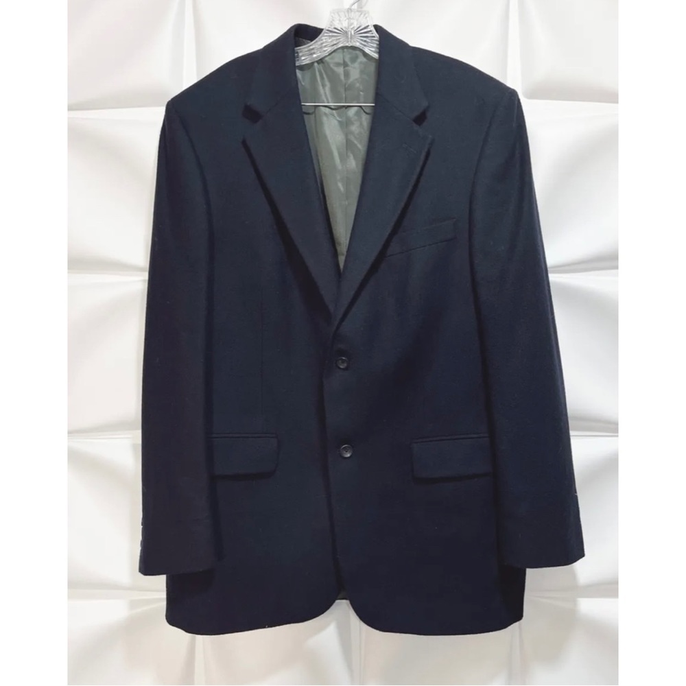 Oscar De La Renta Mens Sz 42L Navy Blue Wool CASHMERE Blazer Jacket Sport Coat